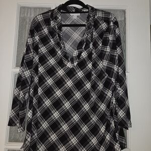 Charter Club Black and White Plaid Blouse
